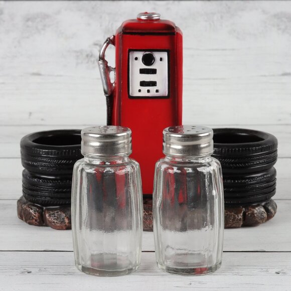 Old Fashioned Gas Station Pump Salt & Pepper Shaker Holder Set - Picture 5 of 5
